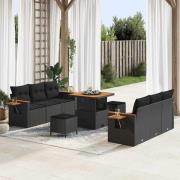 vidaXL Trädgårdsoffset med kudde med lagring 9 pcs Svart Poly rattan