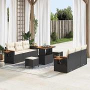 vidaXL Trädgårdsoffset med kudde med lagring 9 pcs Svart Poly rattan