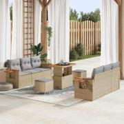 vidaXL Trädgårdsoffset med kudde med lagring 9 pcs Beige Poly rattan