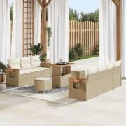 vidaXL Trädgårdsoffset med kudde med lagring 10 pcs Beige Poly rattan