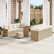 vidaXL Trädgårdsoffset med kudde med lagring 11 pcs Beige Poly rattan