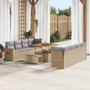 vidaXL Trädgårdsoffset med kudde med lagring 11 pcs Beige Poly rattan