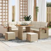 vidaXL Trädgårdsoffset med kudde med lagring 8 pcs Beige Poly rattan
