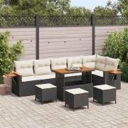 vidaXL Trädgårdsoffset med kudde med lagring 10 pcs Svart Poly rattan