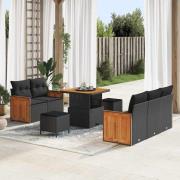 vidaXL Trädgårdsoffset med kudde med lagring 8 pcs Svart Poly rattan
