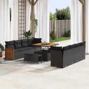 vidaXL Trädgårdsoffset 11 pcs Svart 100 x 100 x 71 cm konstrotting