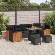 vidaXL Trädgårdsoffset 10 pcs Svart 90 x 55 x 71 cm konstrotting