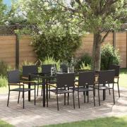 vidaXL Trädgårdsmöbelset 9 pcs Svart 190 x 90 x 75 cm konstrotting