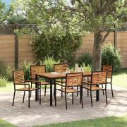 vidaXL Trädgårdsmöbelset 7 pcs Svart 150 x 90 x 75 cm konstrotting
