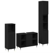 vidaXL Badrumsinredningsset med hylla 3 pcs Svart Ek 30 x 30 x 180 cm