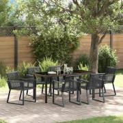 vidaXL Trädgårdsmöbelset 7 pcs Svart Poly rattan