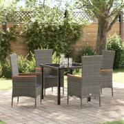 vidaXL Trädgårdsmöbelset med kudde 5 pcs Grå Poly rattan