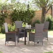 vidaXL Trädgårdsmöbelset med kudde 5 pcs Grå Poly rattan