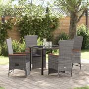 vidaXL Trädgårdsmöbelset med kudde 5 pcs Grå Poly rattan