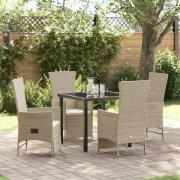 vidaXL Trädgårdsmöbelset med kudde 5 pcs Beige konstrotting