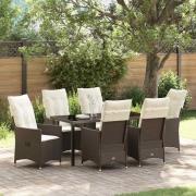 vidaXL Trädgårdsmöbelset med kudde 7 pcs Brun Poly rattan