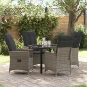 vidaXL Trädgårdsmöbelset med kudde 5 pcs Grå Poly rattan