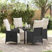 vidaXL Trädgårdsmöbelset med kudde 5 pcs Svart Poly rattan
