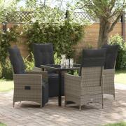 vidaXL Trädgårdsmöbelset med kudde 5 pcs Grå Poly rattan