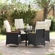 vidaXL Trädgårdsmöbelset med kudde 5 pcs Svart Poly rattan