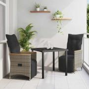 vidaXL Trädgårdsmöbelset med kudde 3 pcs Grå Poly rattan
