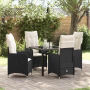 vidaXL Trädgårdsmöbelset med kudde 5 pcs Svart Poly rattan