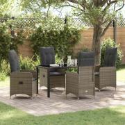 vidaXL Trädgårdsmöbelset med kudde 5 pcs Grå Poly rattan