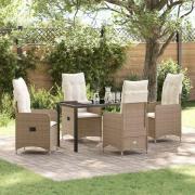 vidaXL Trädgårdsmöbelset med kudde 5 pcs Beige Poly rattan