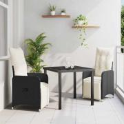 vidaXL Trädgårdsmöbelset med kudde 3 pcs Svart Poly rattan