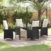 vidaXL Trädgårdsmöbelset med kudde 5 pcs Svart Poly rattan