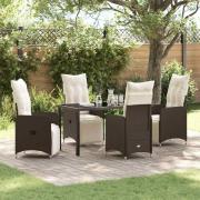 vidaXL Trädgårdsmöbelset med kudde 5 pcs Brun Poly rattan