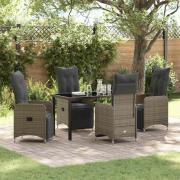 vidaXL Trädgårdsmöbelset med kudde 5 pcs Grå Poly rattan
