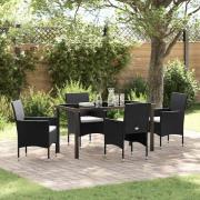 vidaXL Trädgårdsmöbelset med kudde 5 pcs Svart Poly rattan