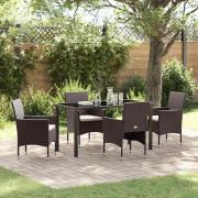 vidaXL Trädgårdsmöbelset med kudde 5 pcs Brun Poly rattan