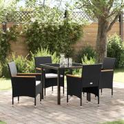 vidaXL Trädgårdsmöbelset med kudde 5 pcs Svart Poly rattan