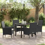 vidaXL Trädgårdsmöbelset med kudde 5 pcs Svart Poly rattan