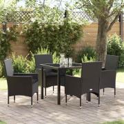 vidaXL Trädgårdsmöbelset med kudde 5 pcs Svart Poly rattan