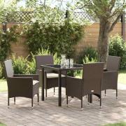 vidaXL Trädgårdsmöbelset med kudde 5 pcs Brun Poly rattan