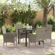 vidaXL Trädgårdsmöbelset med kudde 5 pcs Grå Poly rattan