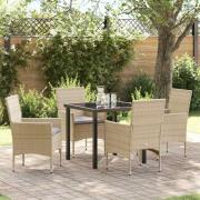 vidaXL Trädgårdsmöbelset med kudde 5 pcs Beige Poly rattan