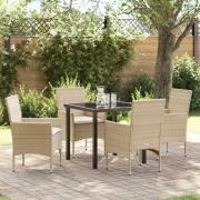 vidaXL Trädgårdsmöbelset med kudde 5 pcs Beige Poly rattan