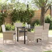 vidaXL Trädgårdsmöbelset med kudde 5 pcs Ljusgrå Poly rattan