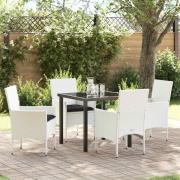 vidaXL Trädgårdsmöbelset med kudde 5 pcs Vit Poly rattan