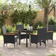 vidaXL Trädgårdsmöbelset med kudde 5 pcs Svart Poly rattan