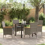 vidaXL Trädgårdsmöbelset med kudde 5 pcs Grå Poly rattan