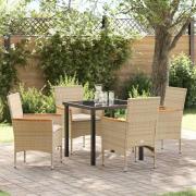 vidaXL Trädgårdsmöbelset med kudde 5 pcs Beige Poly rattan