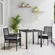 vidaXL Trädgårdsmöbelset med kudde 3 pcs Svart Poly rattan