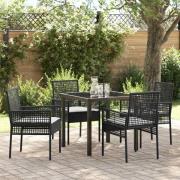 vidaXL Trädgårdsmöbelset med kudde 5 pcs Svart Poly rattan