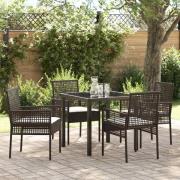 vidaXL Trädgårdsmöbelset med kudde 5 pcs Brun Poly rattan