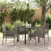 vidaXL Trädgårdsmöbelset med kudde 5 pcs Grå Poly rattan